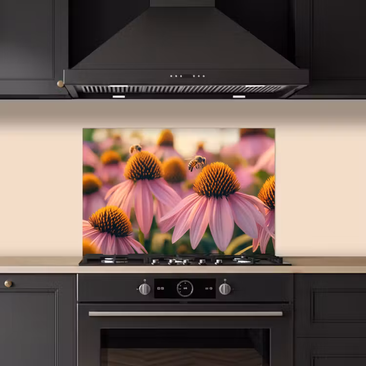 Spatscherm keuken - Bloemen - Paars - Bijen — 2