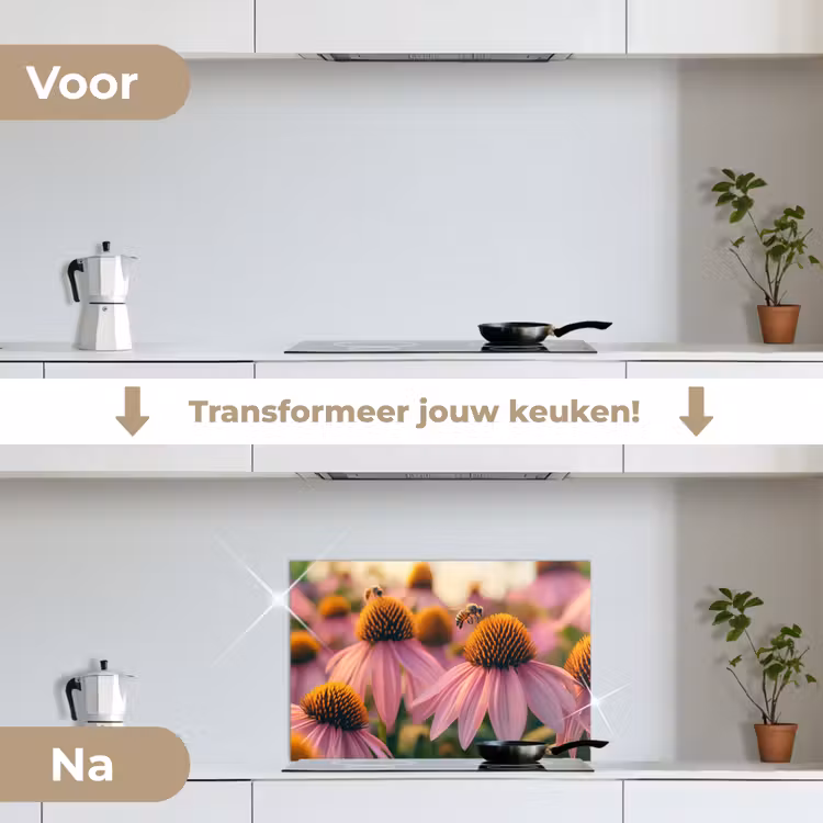 Spatscherm keuken - Bloemen - Paars - Bijen — 3