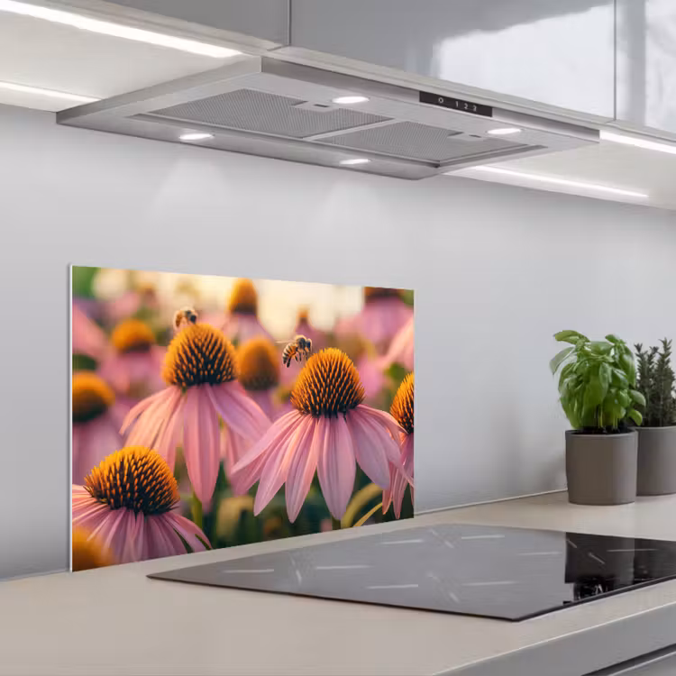 Spatscherm keuken - Bloemen - Paars - Bijen — 5