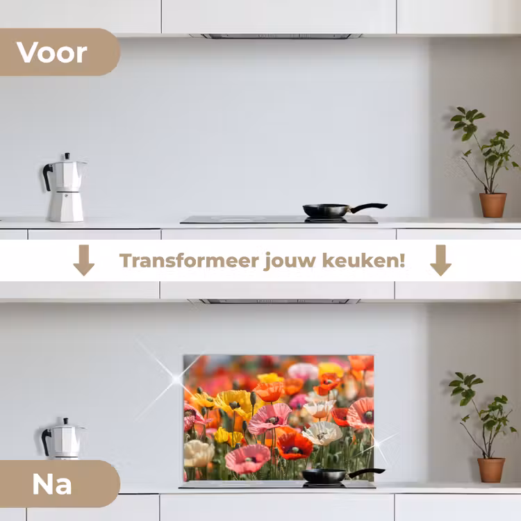 Spatscherm keuken - Bloemenveld - Klaprozen - Kleurrijk — 3
