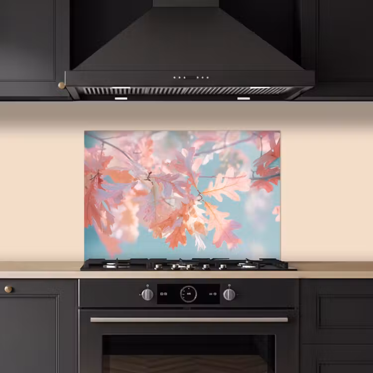 Spatscherm keuken - Eikenbladeren - Takken - Roze — 2