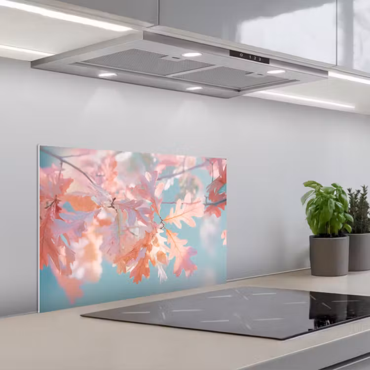 Spatscherm keuken - Eikenbladeren - Takken - Roze — 5