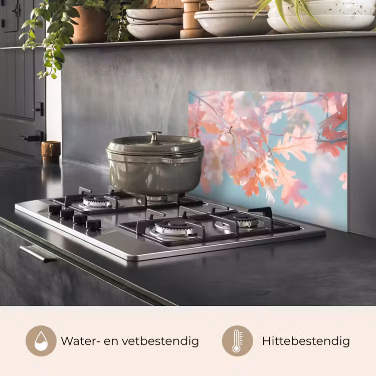 Spatscherm keuken - Eikenbladeren - Takken - Roze — 7