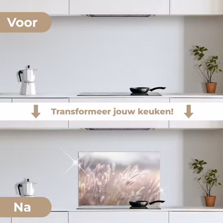 Spatscherm keuken - Graspluimen - Wind - Beige - Mistig — 3
