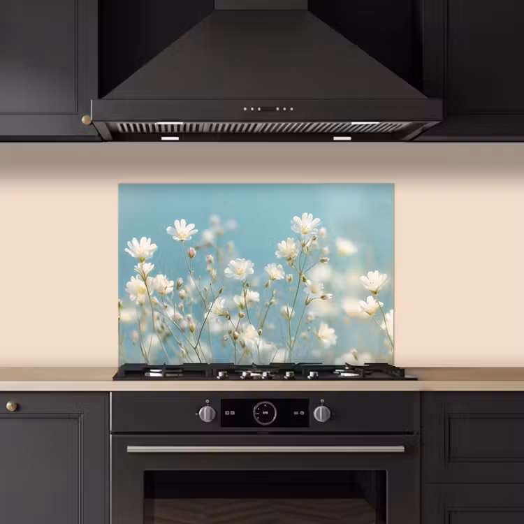Spatscherm keuken - Stengels - Bloemen - Lucht - Wit — 2