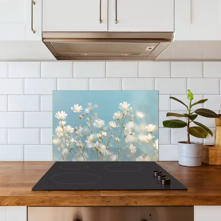 Spatscherm keuken - Stengels - Bloemen - Lucht - Wit — 6