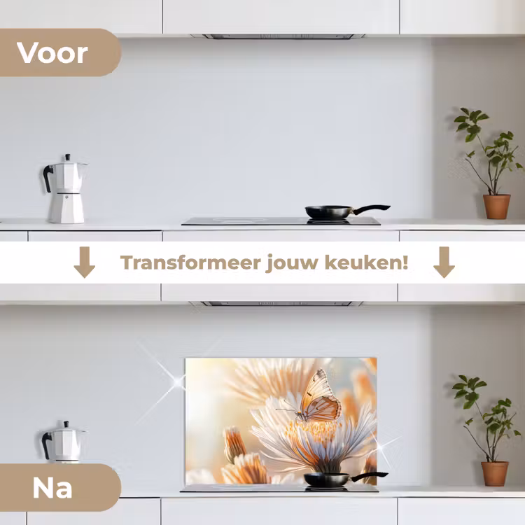 Spatscherm keuken - Vlinder - Bloem - Oranje — 3