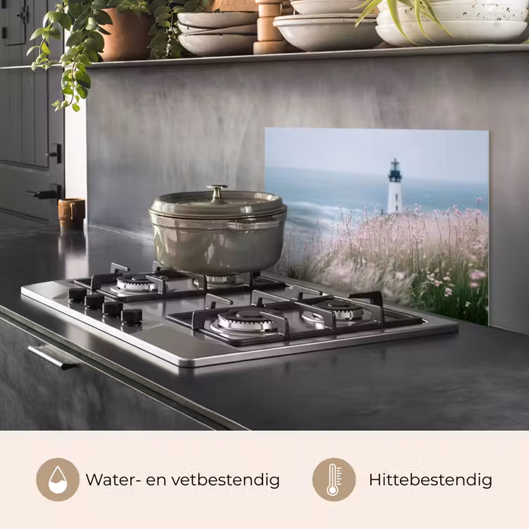 Spatscherm keuken - Vuurtoren - Klif - Zee - Bloemen — 7