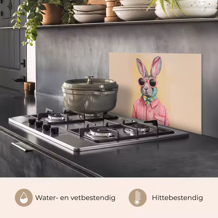 Spatscherm keuken - Grijs - Konijn - Blouse - Strik — 7