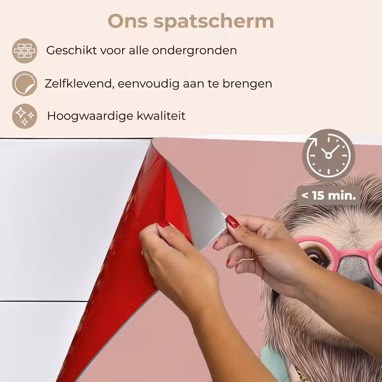 Spatscherm keuken - Luiaard - Bloemenprint - Bril - Roze — 4