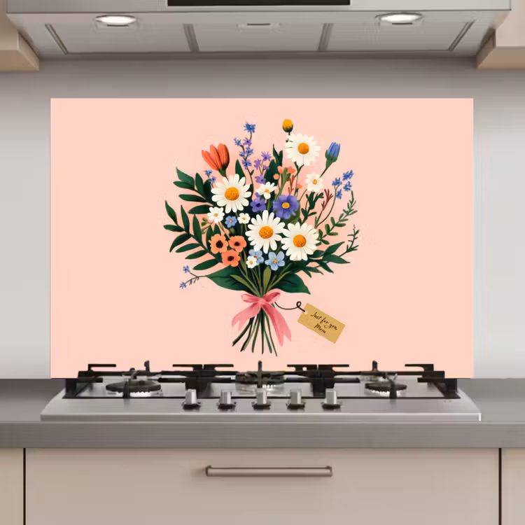 Spatscherm keuken - Margrieten - Boeket - Strikje - Roze — 1