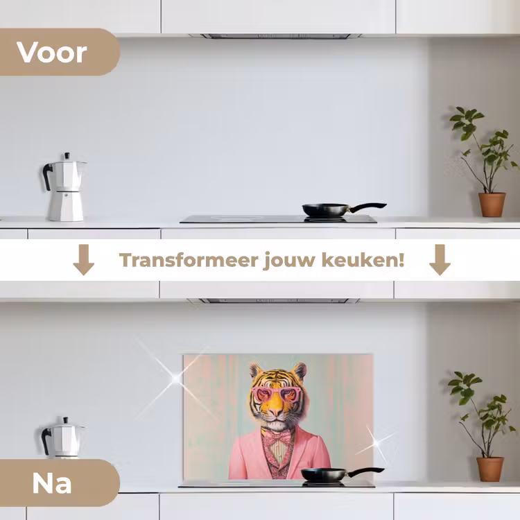 Spatscherm keuken - Tijger - Strik - Jasje - Roze — 3