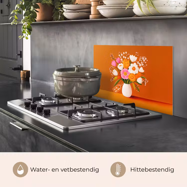 Spatscherm keuken - Vaas - Bloemen - Oranje — 7