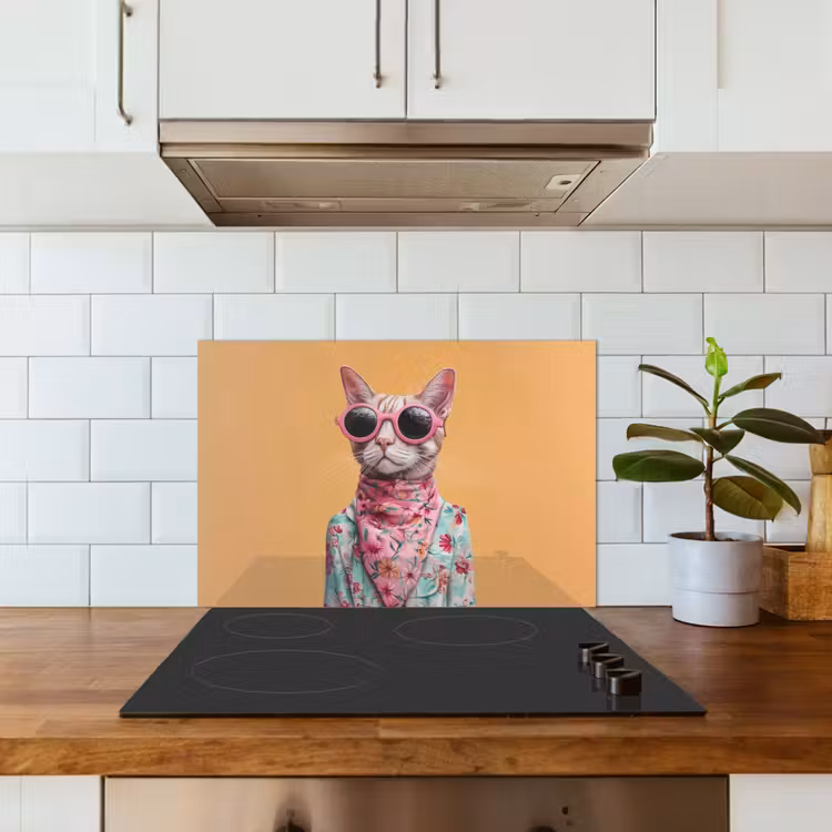Spatscherm keuken - Zonnebril - Kat - Sjaal - Bloemen — 6