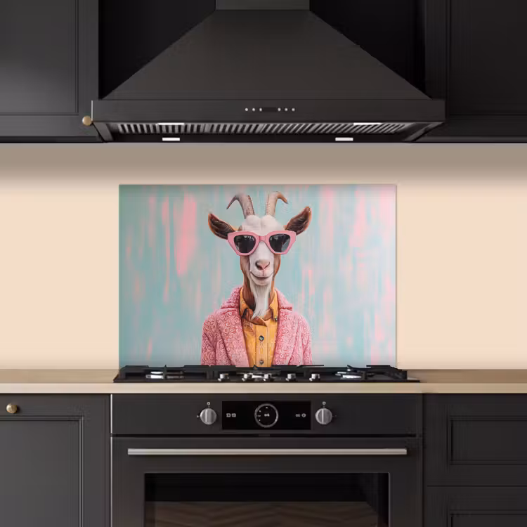 Spatscherm keuken - Zonnebril - Roze - Geit - Horen — 2
