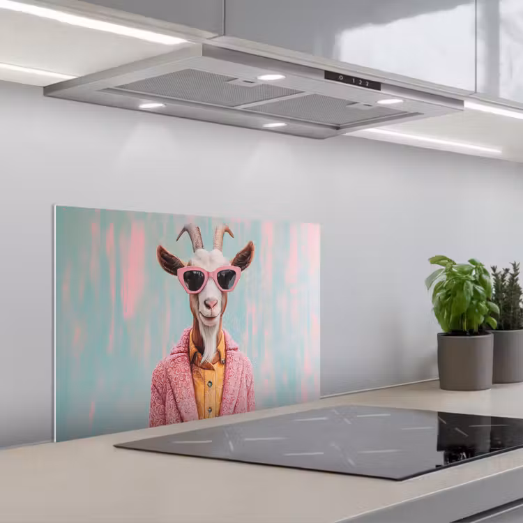 Spatscherm keuken - Zonnebril - Roze - Geit - Horen — 5