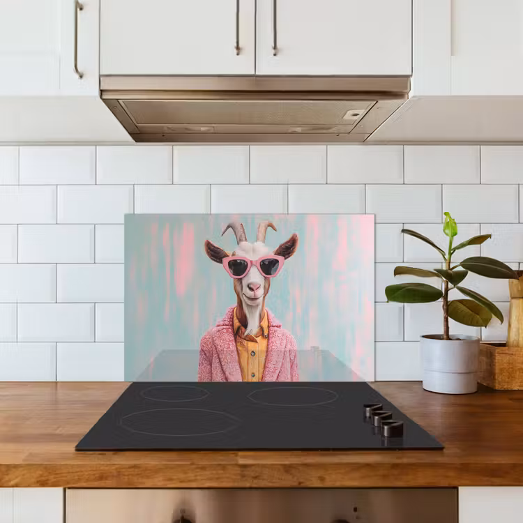 Spatscherm keuken - Zonnebril - Roze - Geit - Horen — 6