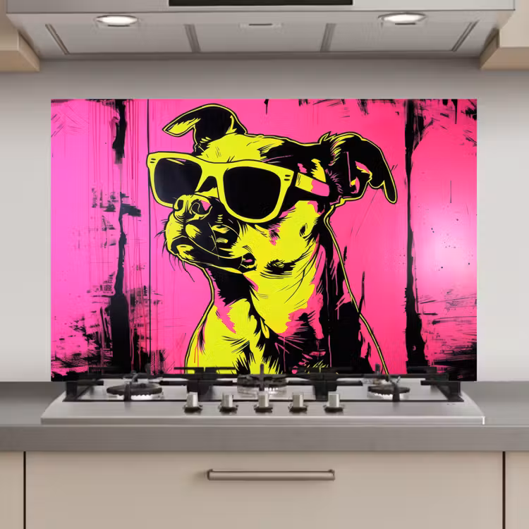 Spatscherm keuken - Hond - Zonnebril - Roze - Art — 1