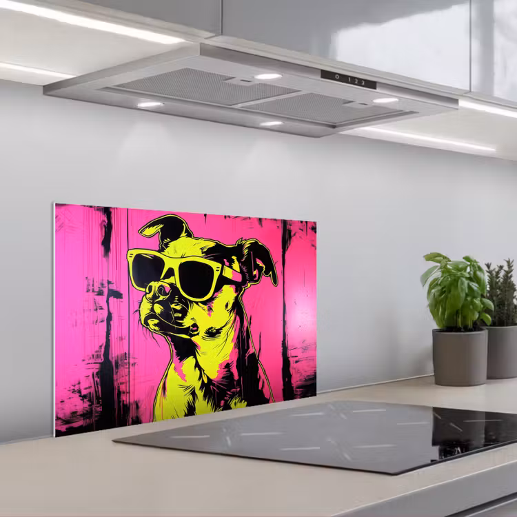 Spatscherm keuken - Hond - Zonnebril - Roze - Art — 5