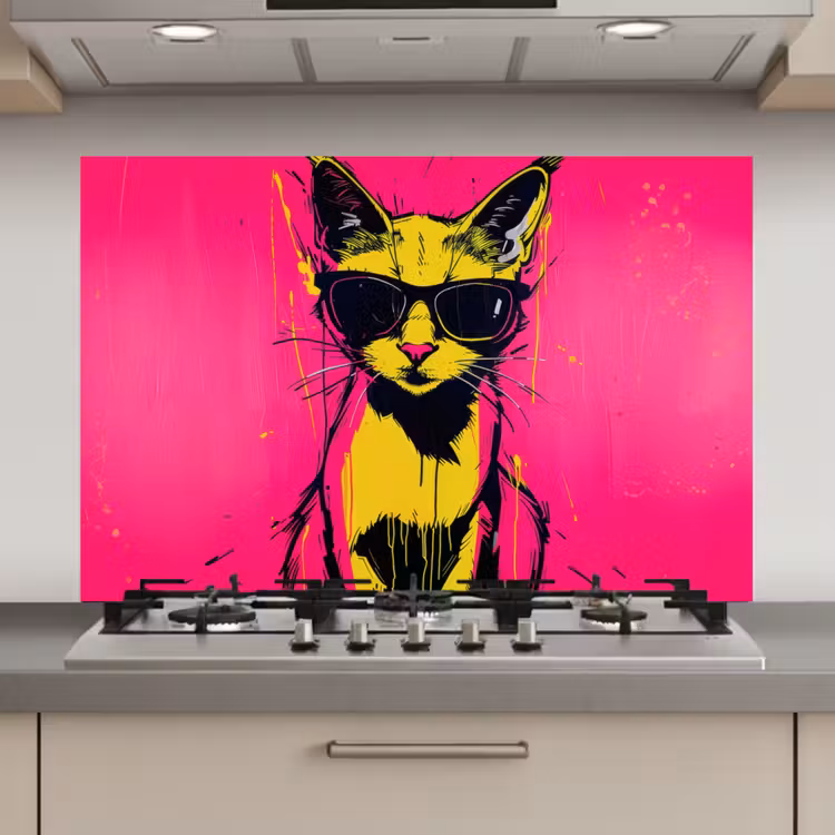 Spatscherm keuken - Kat - Art - Zonnebril - Roze — 1