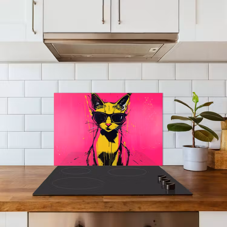 Spatscherm keuken - Kat - Art - Zonnebril - Roze — 6
