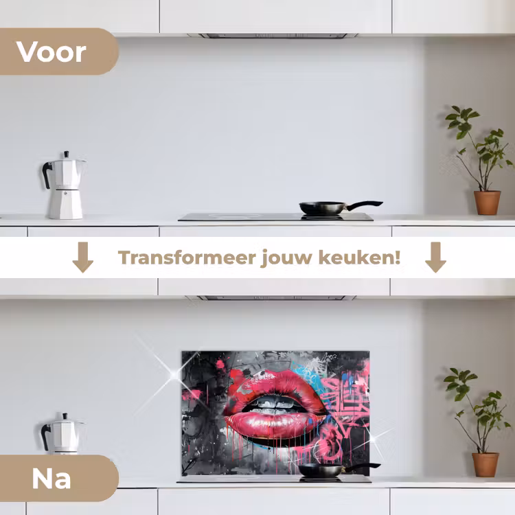 Spatscherm keuken - Lippen - Felroze - Graffiti - Verfstrepen — 3