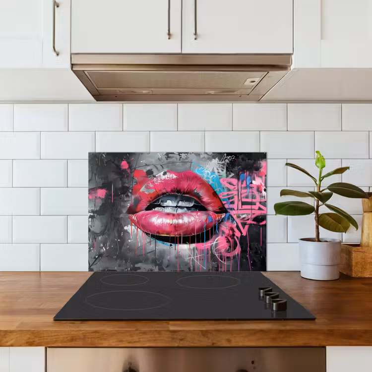 Spatscherm keuken - Lippen - Felroze - Graffiti - Verfstrepen — 6
