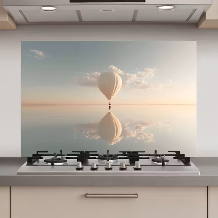 Spatscherm keuken - Luchtballon - Wolken - Water - Blauw — 1