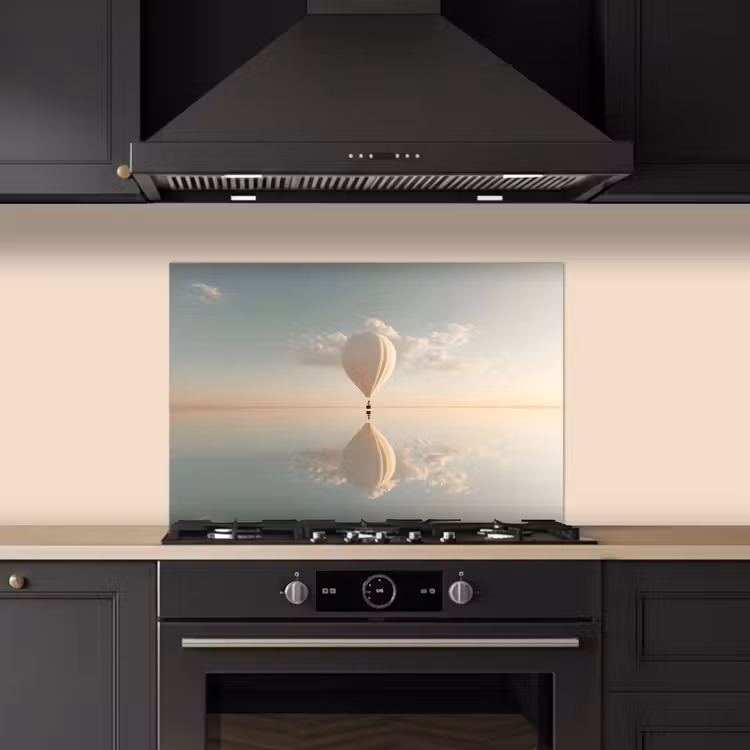 Spatscherm keuken - Luchtballon - Wolken - Water - Blauw — 2