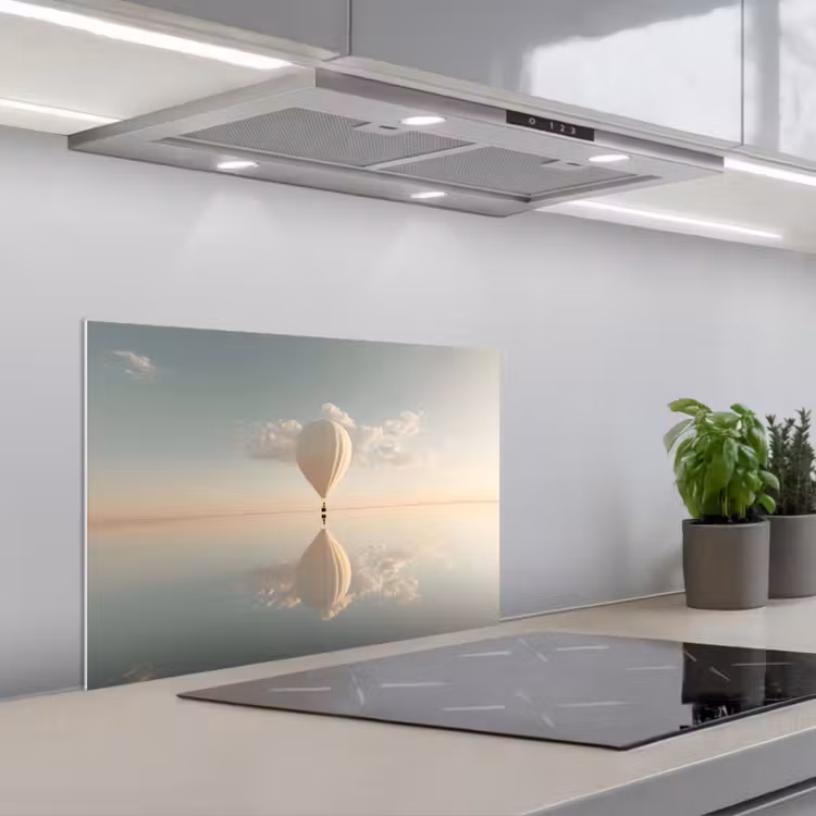Spatscherm keuken - Luchtballon - Wolken - Water - Blauw — 5