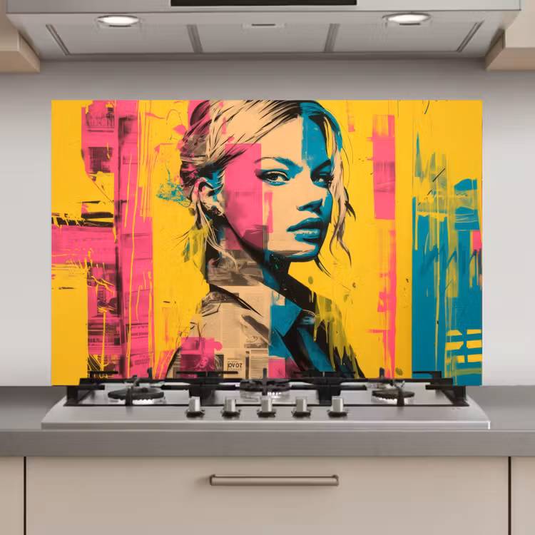 Spatscherm keuken - Vrouw - Verfstrepen - Gekleurd — 1