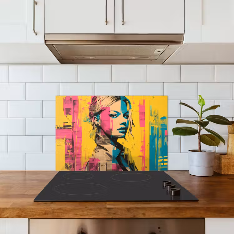 Spatscherm keuken - Vrouw - Verfstrepen - Gekleurd — 6