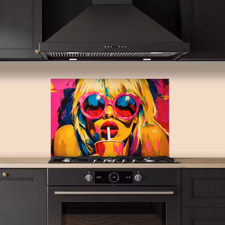 Spatscherm keuken - Zonnebril - Roze - Vrouw - Rietje — 2