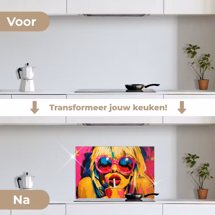 Spatscherm keuken - Zonnebril - Roze - Vrouw - Rietje — 3