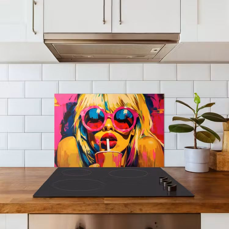 Spatscherm keuken - Zonnebril - Roze - Vrouw - Rietje — 6