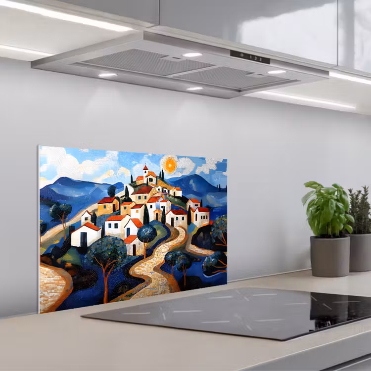 Spatscherm keuken - Dorp - Heuvelachtig - Zon - Mozaïek — 5