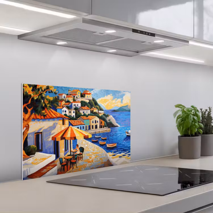 Spatscherm keuken - Kustdorp - Huisjes - Mozaïek - Zee — 5