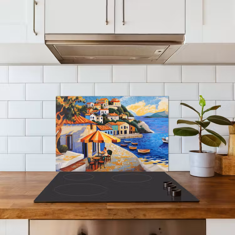 Spatscherm keuken - Kustdorp - Huisjes - Mozaïek - Zee — 6
