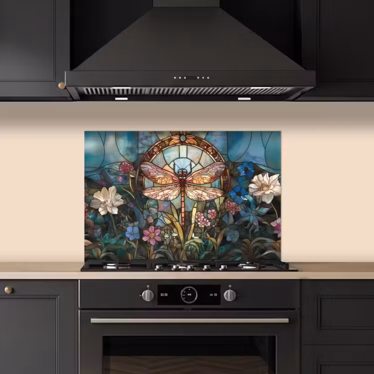 Spatscherm keuken - Libelle - Mozaïek - Bloemen - Kleurrijk — 2