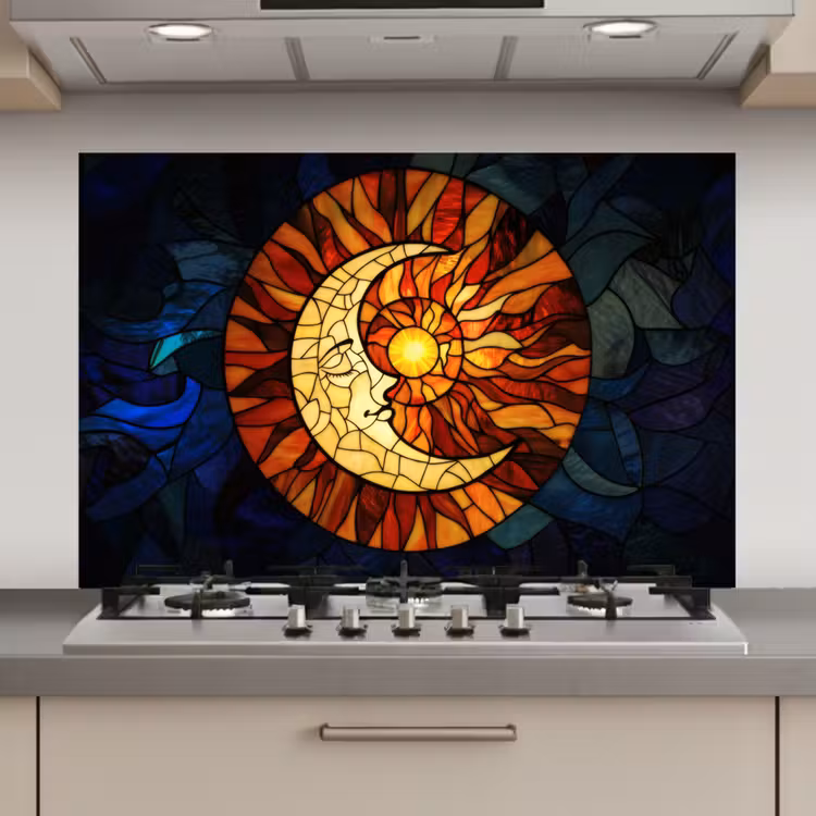 Spatscherm keuken - Mozaïek - Glas - Maan - Donkerblauw — 1