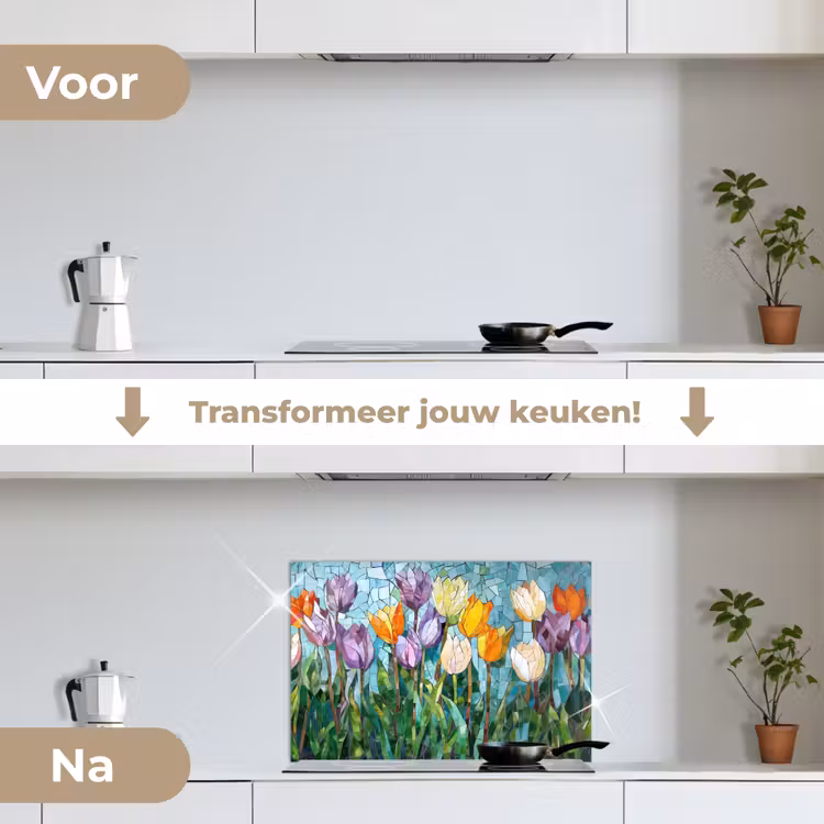 Spatscherm keuken - Mozaïek - Veld - Tulpen - Kleurrijk — 3