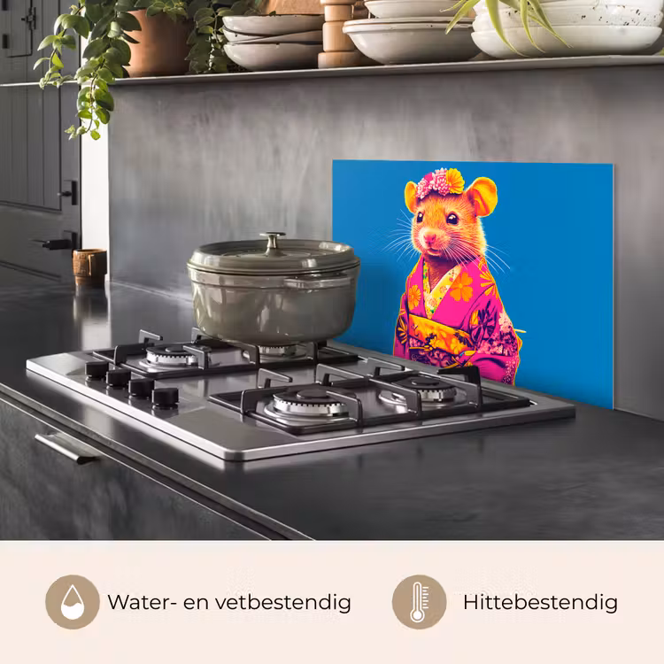 Spatscherm keuken - Muis - Kimono - Bloemen - Blauw — 7