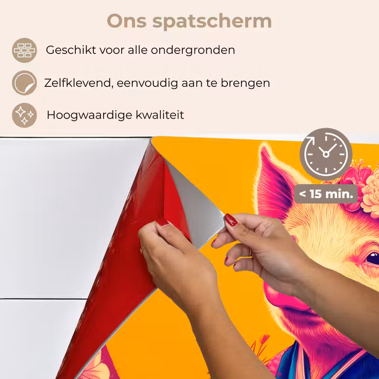 Spatscherm keuken - Varken - Bloemkroon - Kimono - Abstract — 4