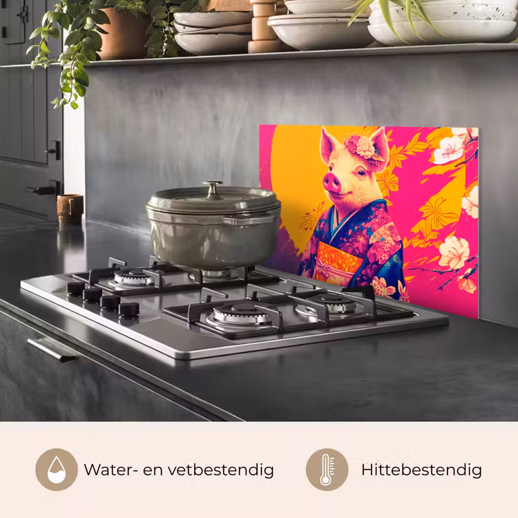 Spatscherm keuken - Varken - Bloemkroon - Kimono - Abstract — 7