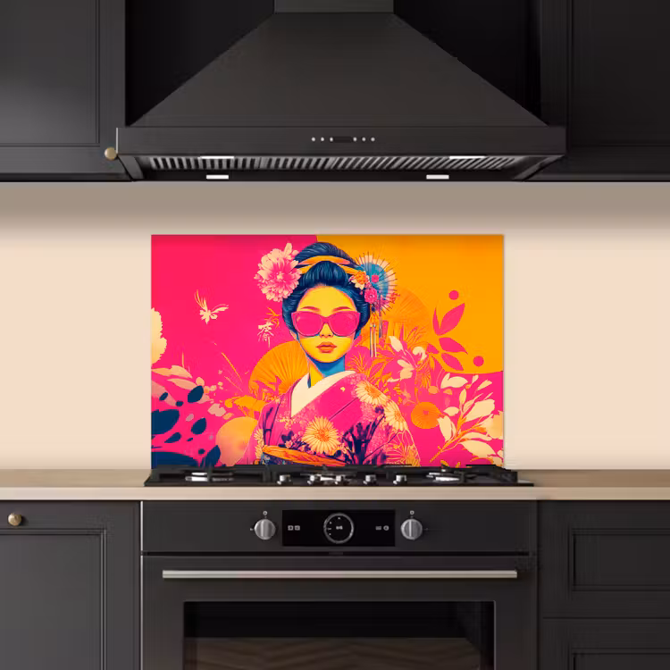 Spatscherm keuken - Vrouw - Zonnebril - Abstract - Oranje — 2
