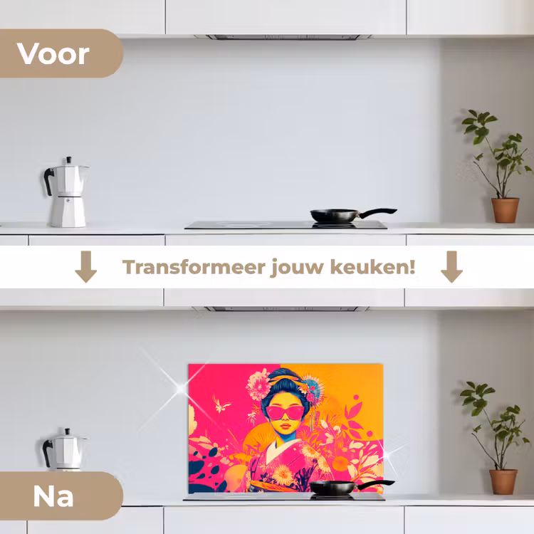 Spatscherm keuken - Vrouw - Zonnebril - Abstract - Oranje — 3