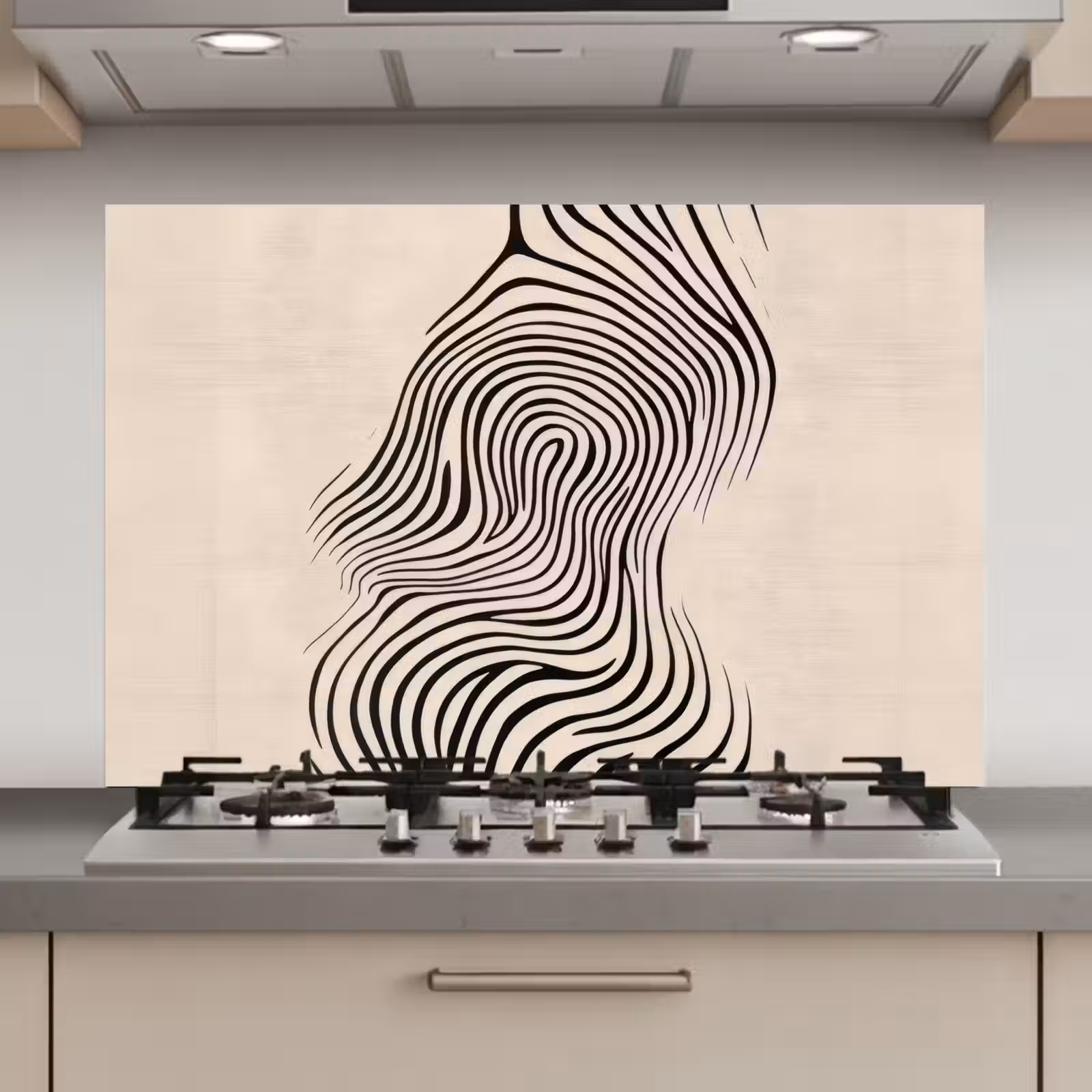 Spatscherm keuken - Lijnen - Abstract - Golvend - Zwart — 1