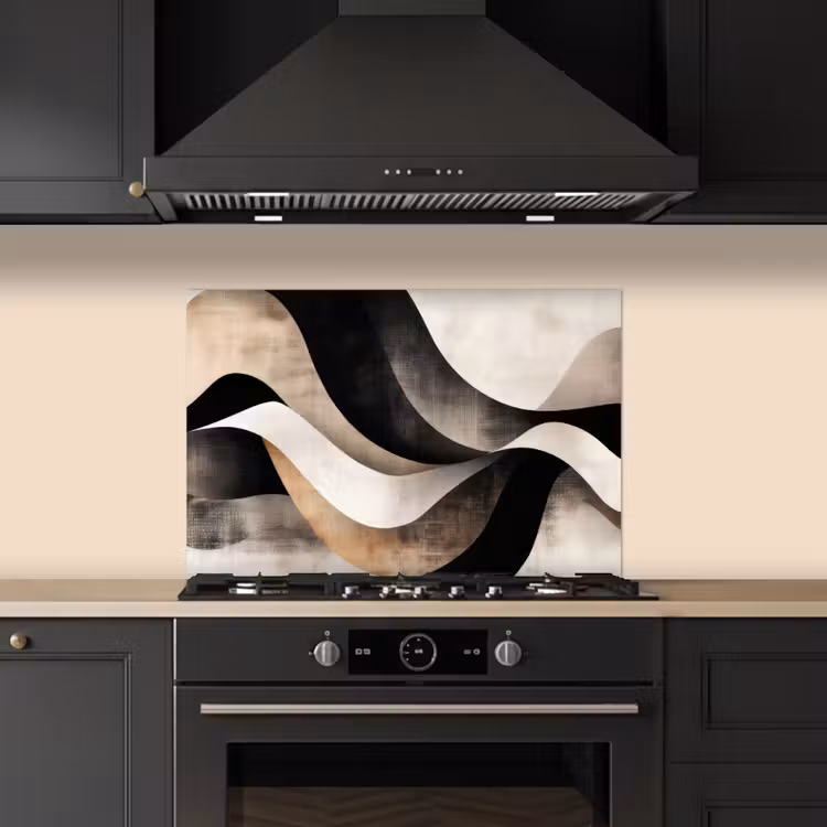 Spatscherm keuken - Abstract - Golven - Zwart - Verweerd — 2