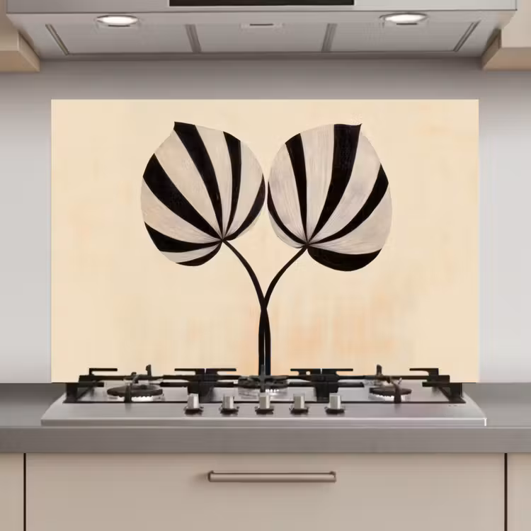 Spatscherm keuken - Bladeren - Gestreept - Stengel - Beige — 1