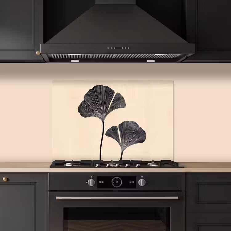 Spatscherm keuken - Bladeren - Minimalistisch - Zwart — 2